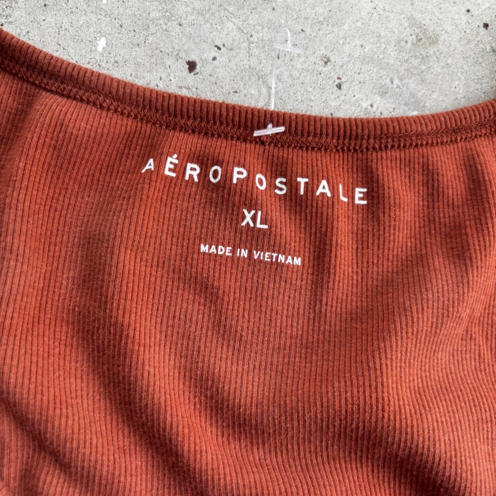 Aeropostale Rust Brown Ribbed V Neck Crop Top, Adjustable Drawstring, XL - Picture 2 of 6